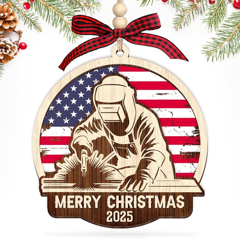 HEXMOZ Welder Ornament for Christmas Tree - Welding Ornaments - Welder Gifts, Welding Gifts for Men, Women - Merry Christmas Wood Ornament 2025 Decoration - Image 1